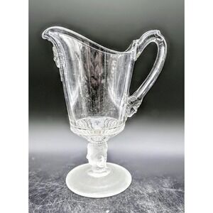 Antique Duncan EAPG Three Face Faces Sisters Creamer Mini Pitcher Frosted Glass